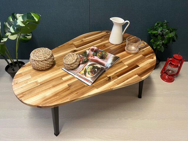 送料無料】 ローテーブル だるま形 90cm 60cm アカシア 折りたたみ脚