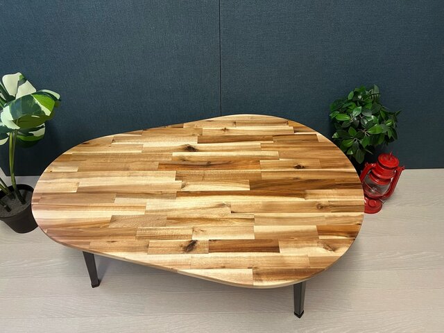 送料無料】 ローテーブル だるま形 90cm 60cm アカシア 折りたたみ脚
