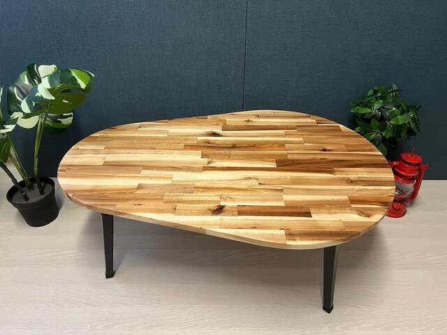 送料無料】 ローテーブル だるま形 90cm 60cm アカシア 折りたたみ脚