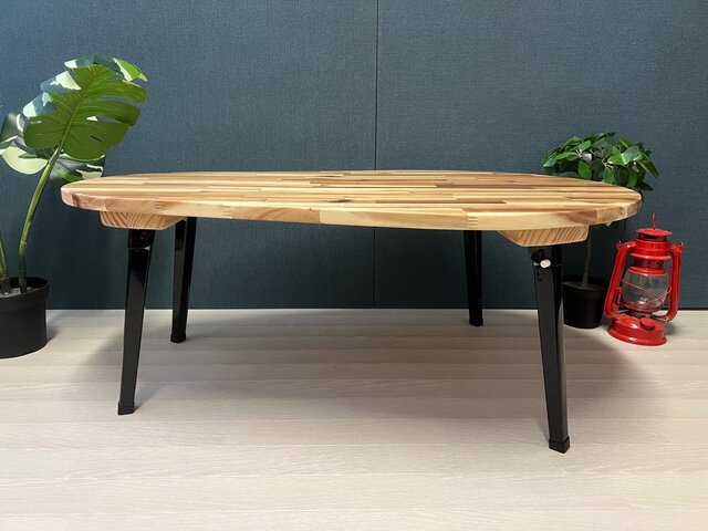 送料無料】 ローテーブル だるま形 90cm 60cm アカシア 折りたたみ脚