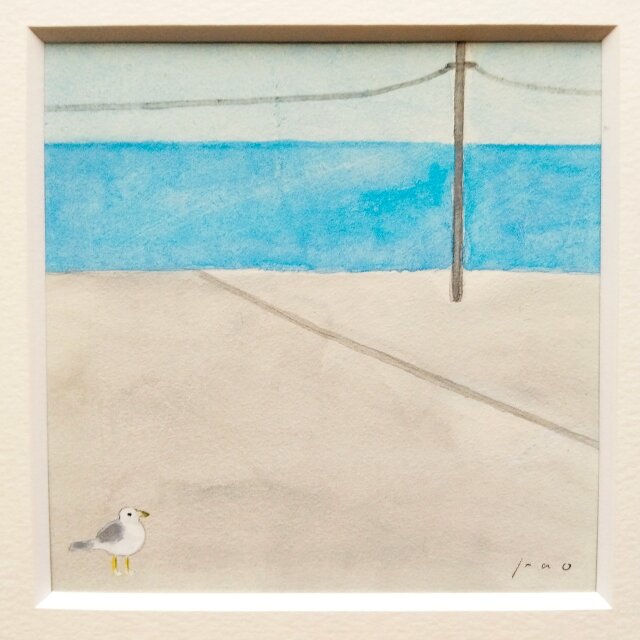 原画・水彩画】「海を望む」 ※木製額縁入り（18㎝角）イラスト