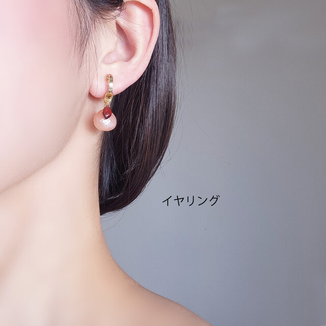 ヴィンテージ　ラインストーンピンク×コーラルオレンジ　フラワー　イヤリング イヤリング可☆ピーチムーンストーンとジュエルよる桃の花のピアス