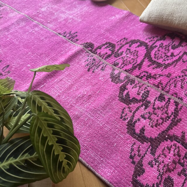 59×156ピンクオーバーダイ パッチワーク トルコヴィンテージラグ