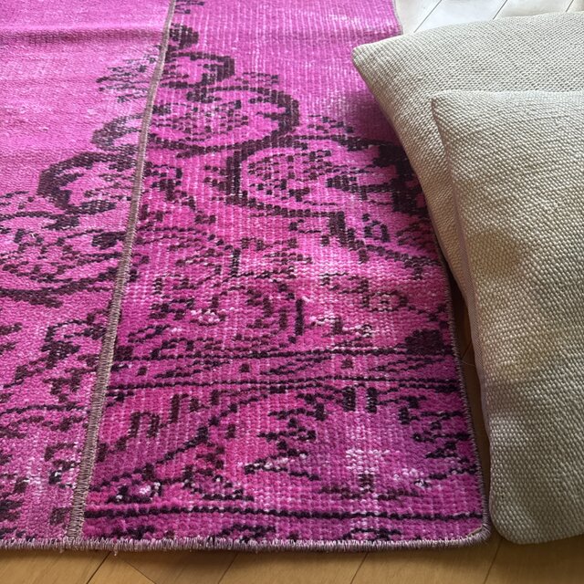 59×156ピンクオーバーダイ パッチワーク トルコヴィンテージラグ