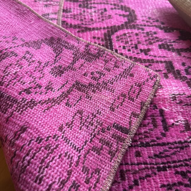 【大判】✴2404-B ヴィンテージラグ トルコラグ パッチワーク ✴ 59×156ピンクオーバーダイ パッチワーク トルコヴィンテージラグ