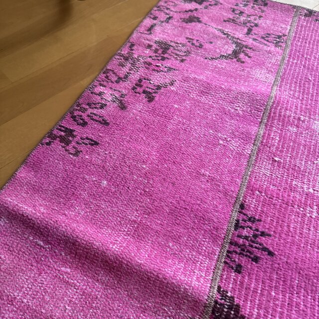 59×156ピンクオーバーダイ パッチワーク トルコヴィンテージラグ