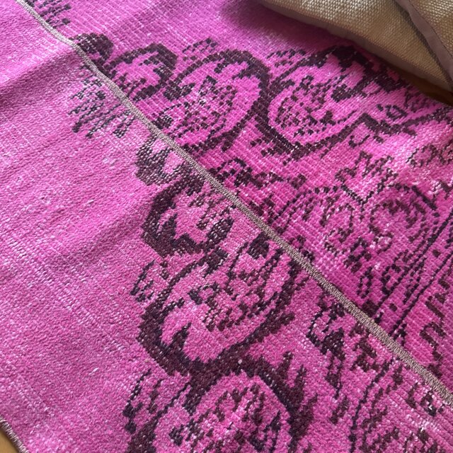 59×156ピンクオーバーダイ パッチワーク トルコヴィンテージラグ