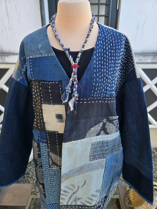 着物リメイク BORO のぼり 型染め 刺し子 パッチワーク コート | iichi
