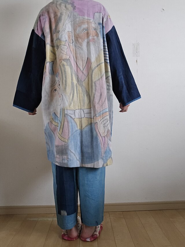 着物リメイク BORO のぼり 型染め 刺し子 パッチワーク コート | iichi