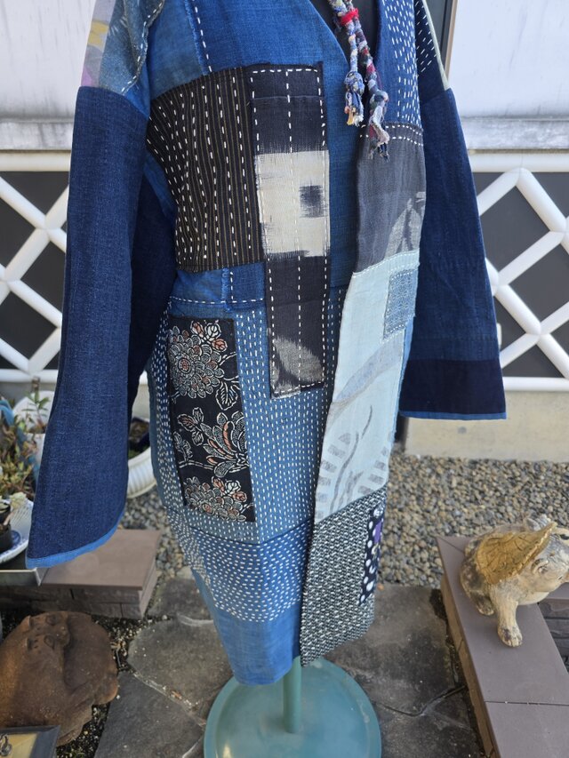 着物リメイク BORO のぼり 型染め 刺し子 パッチワーク コート | iichi