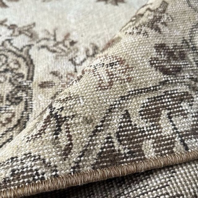 93×199 ベージュブラウン 花や実 メダリオン トルコヴィンテージラグ