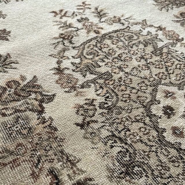 93×199 ベージュブラウン 花や実 メダリオン トルコヴィンテージラグ