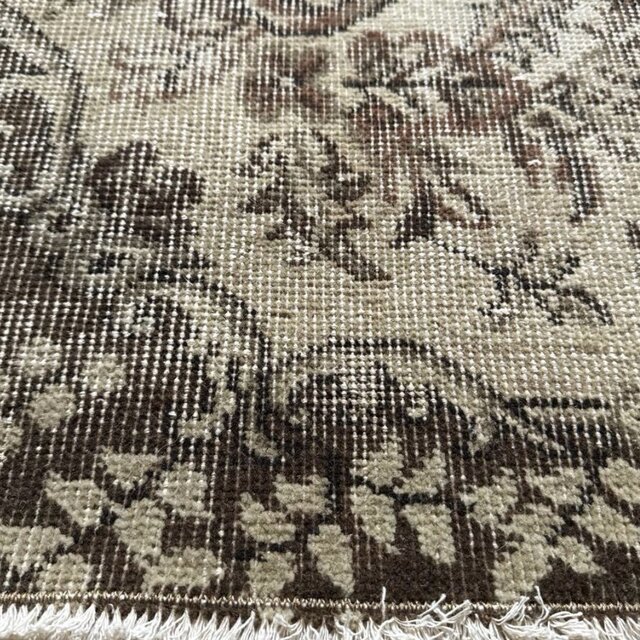 93×199 ベージュブラウン 花や実 メダリオン トルコヴィンテージラグ