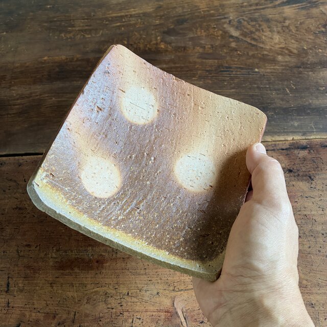 信楽焼 白荒土 穴窯焼成・四方上げ皿 15cm（No1）｜角皿・菓子皿・前菜