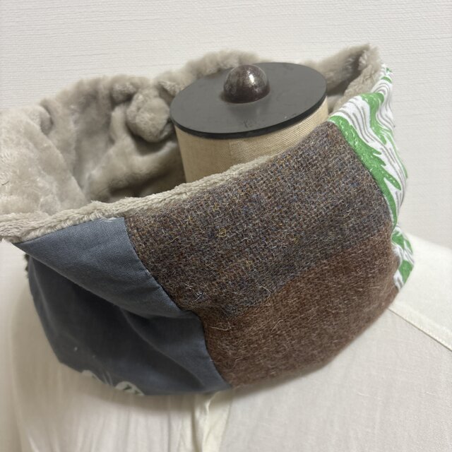 ハンドメイド☆ネックウォーマーミナペルホネンニットパッチワークファ