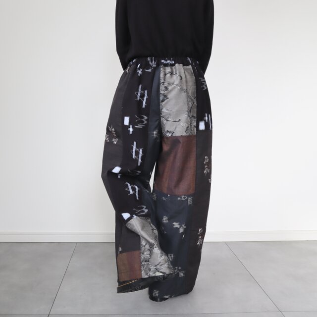 紬のワイドパンツ（黒パッチワーク・L） | iichi 日々の暮らしを
