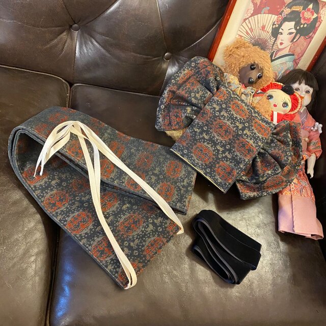 夏着物 ミニ丈 ワンピース ドレス 和ロリ 2部式作り帯 名古屋帯
