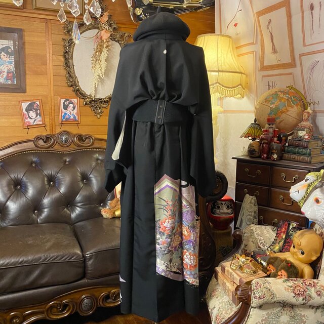 黒留袖 着物 リメイク ワンピース ドレス ロング 和洋折衷 洗える 化繊