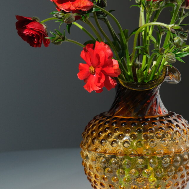 Indiana Glass】ヴィンテージ / アメリカ製 / ガラス花瓶 / アンバー