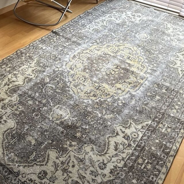 超大判　トルコヴィンテージラグ　241×138アイボリー　トルコラグ　メダリオン 超大判 トルコヴィンテージラグ 241×138アイボリー トルコラグ