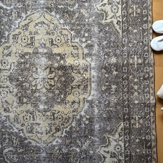 超大判165×286 メダリオン グレージュ ボタニカル トルコヴィンテージ