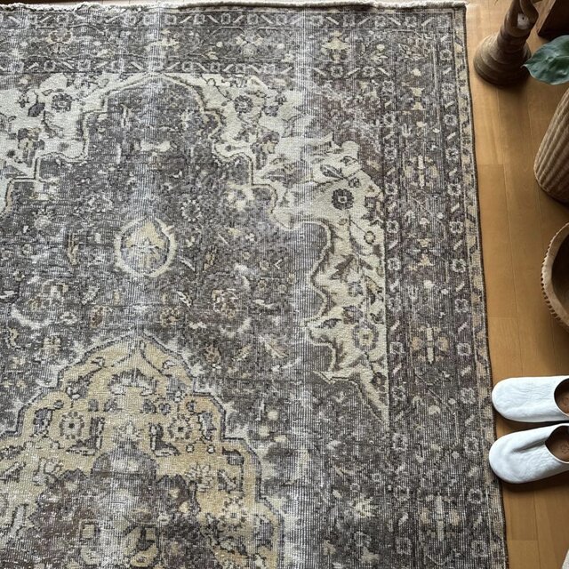 超大判165×286 メダリオン グレージュ ボタニカル トルコヴィンテージ