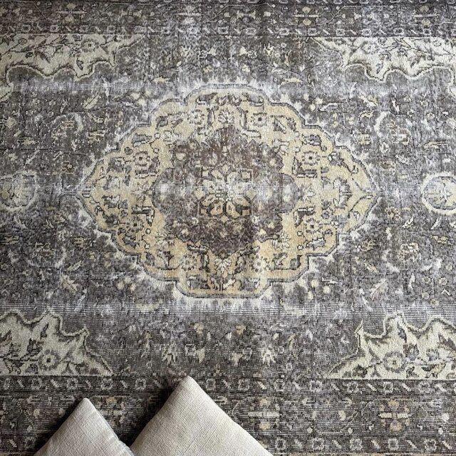 超大判165×286 メダリオン グレージュ ボタニカル トルコヴィンテージ