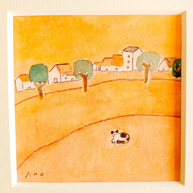 原画・イラスト】「黄昏の町」 ※木製額縁入り（18㎝角）・水彩