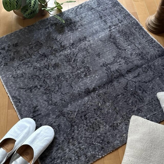 大判140×255 グレイオーバーダイ　ブラック　トルコヴィンテージラグ トルコヴィンテージラグ 207×104 グレー ブラック チョコ オーバーダイ