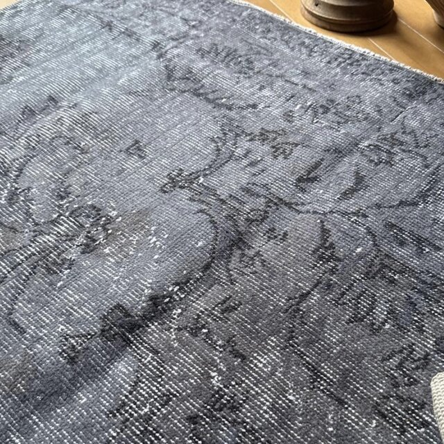 92.5×92.5 正方形 ダークグレイ ボタニカル トルコヴィンテージラグ