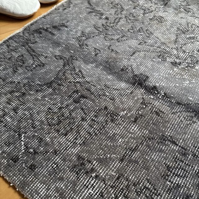 92.5×92.5 正方形 ダークグレイ ボタニカル トルコヴィンテージラグ