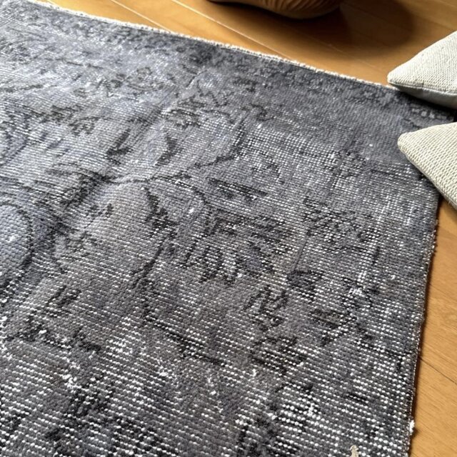92.5×92.5 正方形 ダークグレイ ボタニカル トルコヴィンテージラグ
