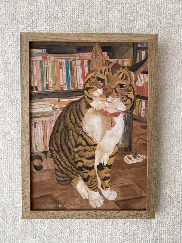 原画「書斎の猫」猫イラスト インテリアアート | iichi 日々の暮らしを
