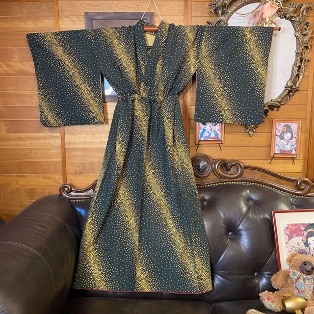 着物リメイク ワンピース ドレス ロング 洗える 化繊 名古屋帯サッシュベルト 和洋折衷 レトロ 古着 ハンドメイド 粋な静寂 KW-1198 着物リメイク ワンピース ドレス ロング 洗える 化繊 名古屋帯サッシュ