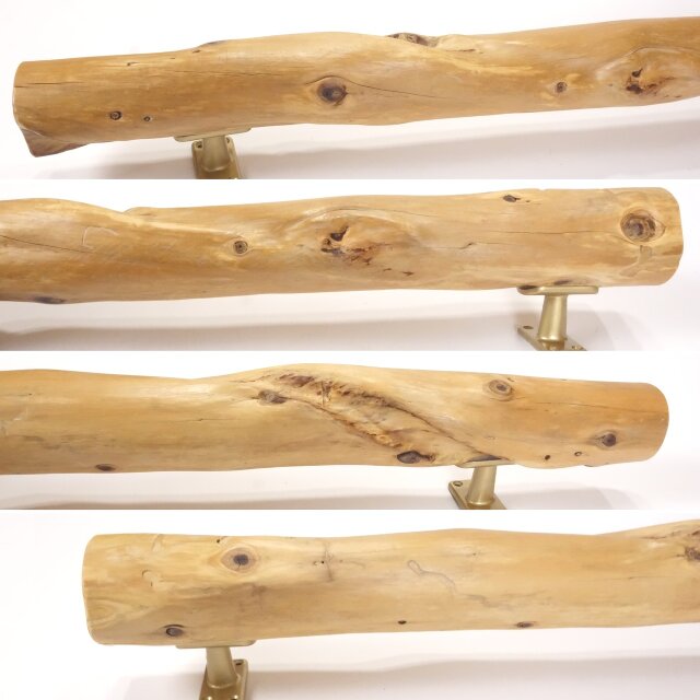 温泉流木】極太流木に螺旋を描く深い溝のドアハンドル・手すり 木製