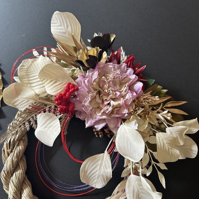 2026年☆ラベンダー色のダリアとユーカリのお正月飾り しめ飾り お正月