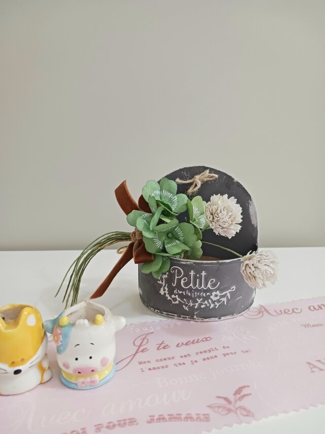 染め布花☆しろつめくさと四つ葉のクローバーの花束・花飾り | iichi