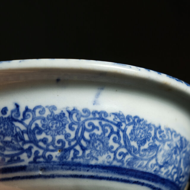 鹿と馬と鳥◇富士の山や風景。時代物 染付判大鉢 碗 骨董・antiques 古