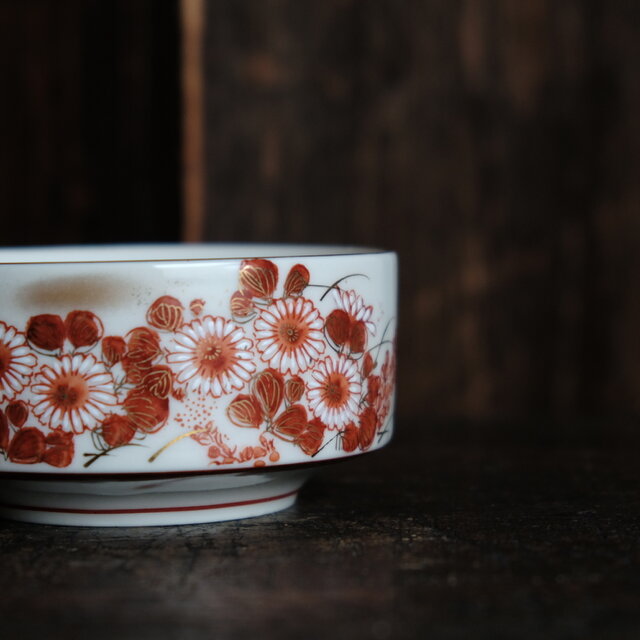 お正月に◇美しい赤絵。久谷焼 花文赤絵金彩盛鉢 小鉢 和食器 工芸品