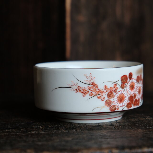 明治～大正期　錦　花草文様　向付　小鉢　赤絵　色絵　小鉢　料理屋　アンティーク器 明治～大正期 錦 花草文様 向付 小鉢 赤絵 色絵 小鉢 料理屋