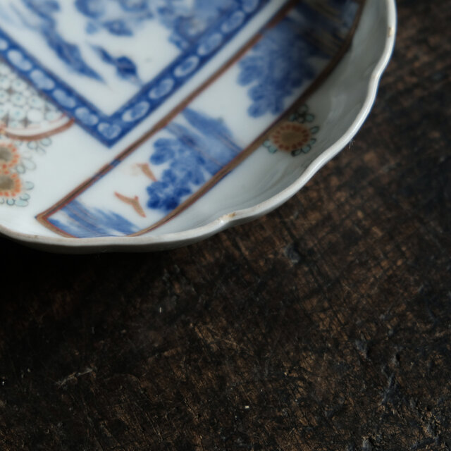 ◆129◆　＊江戸時代　古伊万里　山水画金彩染付長方皿　骨董　和食器　金彩　2枚 希少 古伊万里 長春富貴 印判 金継ぎ有 アンティーク色絵皿 ペア 骨董