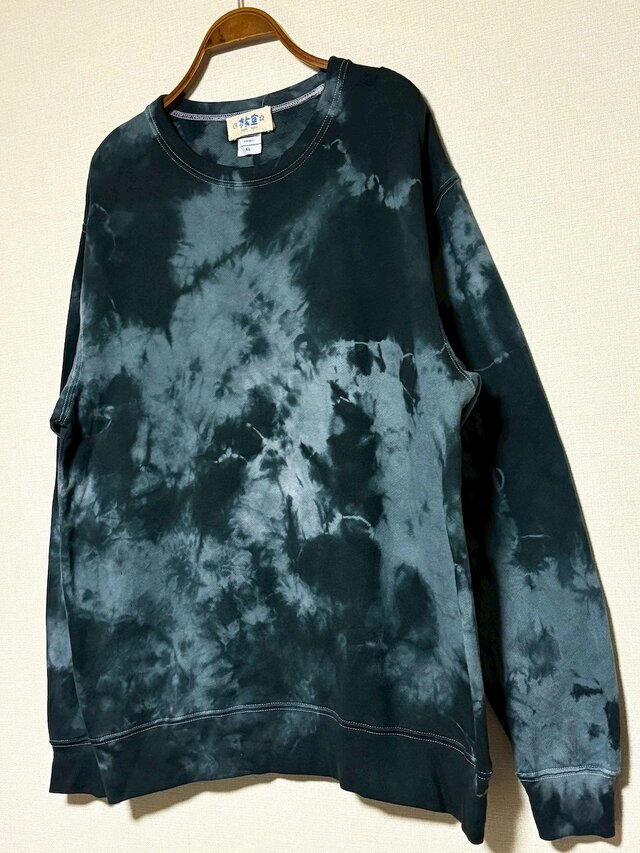 タイダイ スウェット トレーナー XLサイズ ブラック×グレー ムラ染め