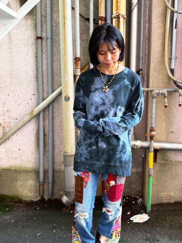 タイダイ スウェット トレーナー XLサイズ ブラック×グレー ムラ染め