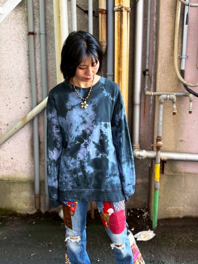タイダイ スウェット トレーナー XLサイズ ブラック×グレー ムラ染め