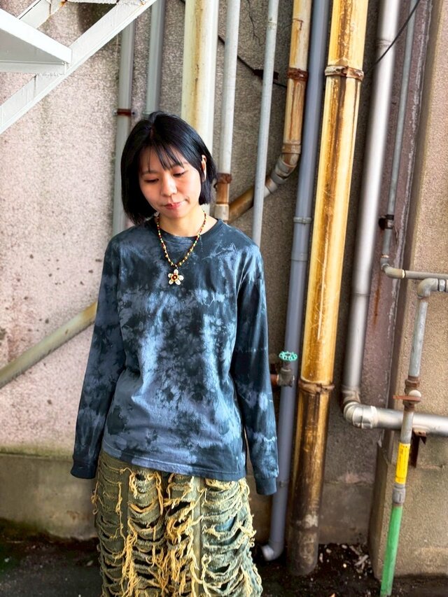 竜*介様 【14th addiction】ムラ染め カットオフ L/S 長袖シャ タイダイ 長袖Tシャツ Mサイズ ブラック×グレー ムラ染め HIPPIES DYE