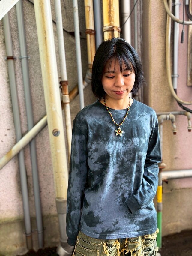 goa ムラ染め 切りっぱなし 長袖Tシャツ タイダイ 長袖Tシャツ Mサイズ ブラック×グレー ムラ染め HIPPIES DYE