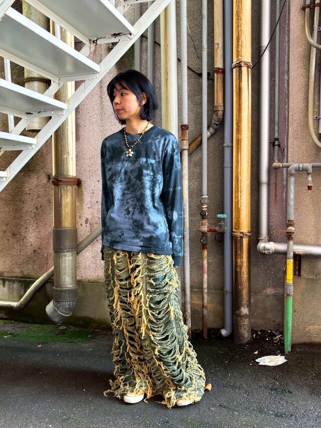 タイダイ 長袖Tシャツ Mサイズ ブラック×グレー ムラ染め HIPPIES DYE