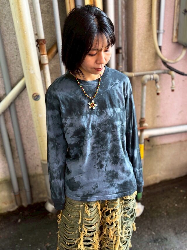 タイダイ 長袖Tシャツ Mサイズ ブラック×グレー ムラ染め HIPPIES DYE
