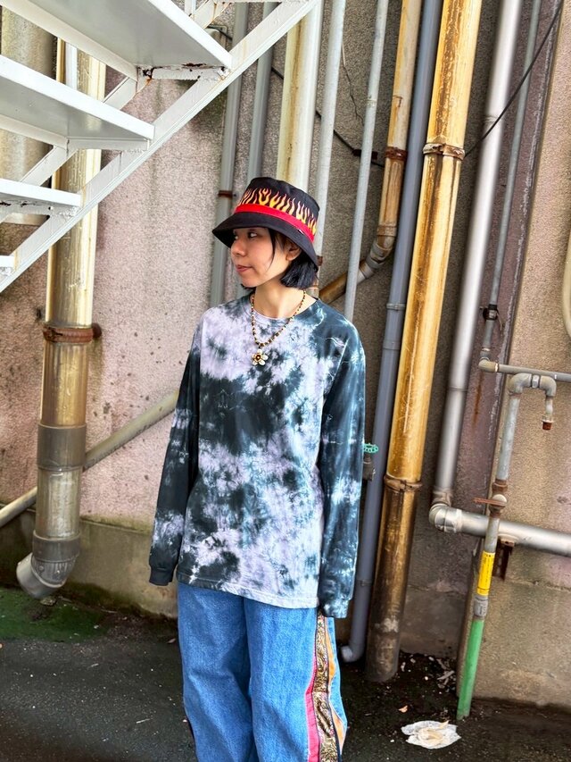 タイダイ 長袖Tシャツ Lサイズ ブラック ムラ染め HIPPIES DYE HD25