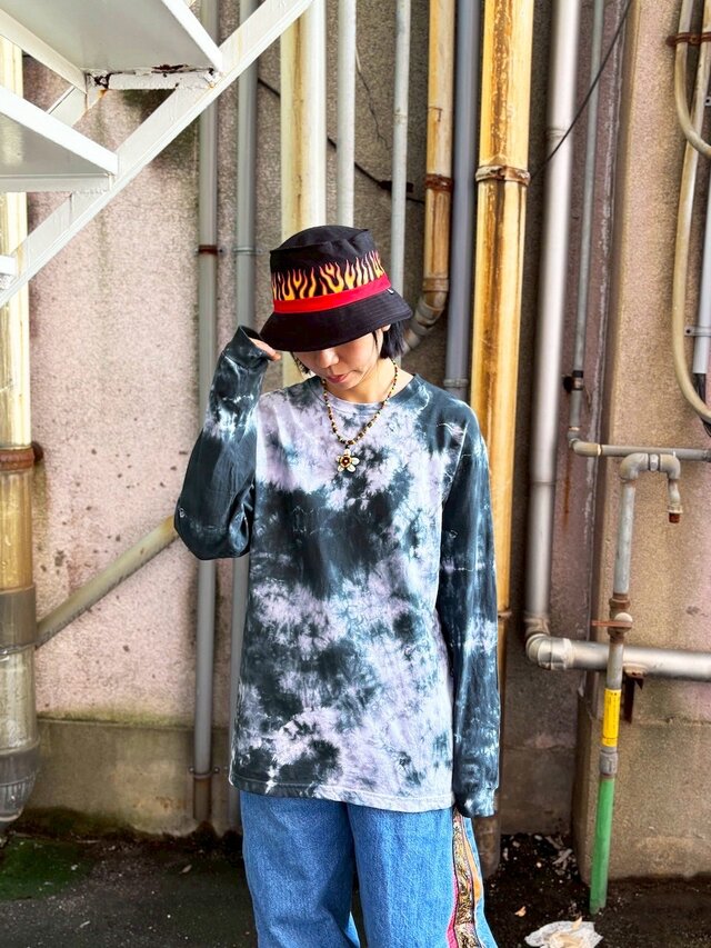 タイダイ 長袖Tシャツ Lサイズ ブラック ムラ染め HIPPIES DYE HD25